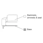 Carlton chair schematic, light gray upholstery and dark gray angled leg, technical furniture diagram with labeled components.