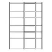 Rectangular shelving unit schematic, white lines on a white background, two sections with horizontal shelves and vertical ladder supports.