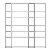 Metal shelving unit with matte finish, six shelves per section, and square openings in vertical supports, minimalist industrial design.