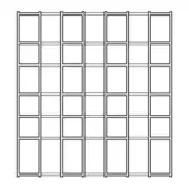 White grid pattern of 30 square compartments, clean lines, minimalist composition, uniform arrangement, plain white background, digital rendering.