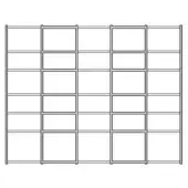 Modular shelving unit, black metal frame, rectangular compartments, symmetrical grid design, minimalist aesthetic, evenly lit, white background.