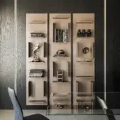 Superior Cattelan Italia Fifty bookcase, a wall-mounted composition crafted in neutral-toned wood composite with a matte finish and rectangular compartments