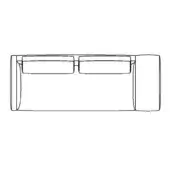 Sofa line drawing, white background, rounded back, square pillows, cylindrical armrests, schematic furniture design, dimensions text below.