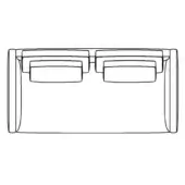 Sofa C 105d line drawing, rectangular form with curved front, rounded corners, two cushioned backrests with square details, low profile.