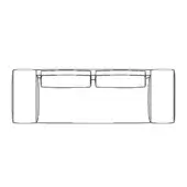 Sofa, black line drawing, minimalist design with rectangular body, rounded cylindrical armrests, and two-cushion backrest.