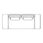 Sofa g 105d line drawing, low profile rectangular sofa with rounded ends, two bolster pillows, and recessed square cushions.