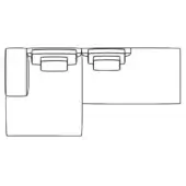 Sectional sofa line drawing, gray modules, 90-degree corner, rectangular cushions, minimalist design, white background, technical schematic.