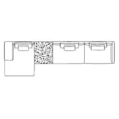 Sectional sofa black and white line drawing, L-shape with cylindrical and rectangular segments, textured central cushion, minimalist design.