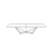 Minimalist center table with two-tone tabletop and matte black geometric metal base, elongated rectangular shape, clean linear design.