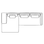 Sectional sofa line drawing, gray, two-module L-shape with rectangular arms and low back cushions, labeled “comp. b 105d sx”.