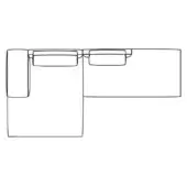 Sectional sofa line drawing, L-shape configuration, minimalist design with rectangular cushions, black lines on white background.