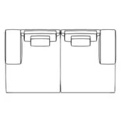 Armchairs black and white line drawing, square boxy shape, rounded armrests, symmetrical design, minimalist furniture illustration.