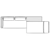 Sectional sofa line drawing, black and white, 90-degree L-shape with rounded edges, padded upholstery, studio rendering, model “comp. g 90d dx”.