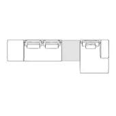 Sectional sofa, gray and white fabric, L-shape with three modules, low backrests, integrated armrests, minimalist contemporary design, studio shot.