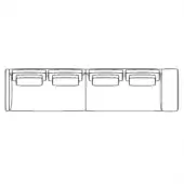 Modular sofa line drawing, gray, rectangular cushions with curved backrests, minimalist design, technical illustration, white background.