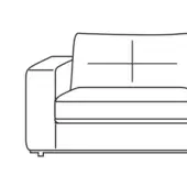 Modern sofa light gray rectangular boxy shape low profile square armrests thick cushion fabric upholstery dark legs studio shot.