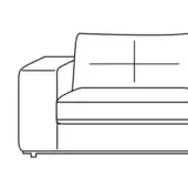Modern sofa, neutral fabric upholstery, rectangular box silhouette with curved back and cross-patterned pillows, minimalist design.