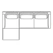Sectional sofa line drawing, modular L-shape, three rectangular seats, square corner, white background, technical schematic, “comp. a sx”.