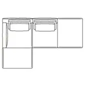 Sectional sofa line drawing, black and white, L-shape with three modules: two high-back cushioned seats and one square armless seat.
