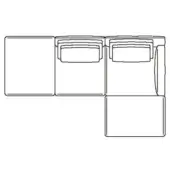 Sectional sofa black and white line drawing, L-shape, four square modules, vertical stack, rounded armrest, minimalist design.