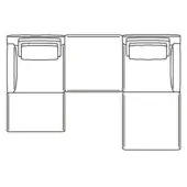 Modular sectional sofa line drawing, black and white, L-shape configuration with armchairs and armless seat modules, modern design.