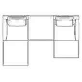 Sectional sofa black and white line drawing, modular L-shape with four square modules, featuring cushioned high backs and contemporary design.