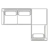 Modular sectional sofa line drawing, black and white, L-shape configuration with four square units and visible cushions, schematic design.