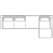 Modular sectional sofa line drawing, black on white, L-shape with five rectangular modules, rounded backs, and horizontal groove detailing.