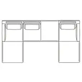 Modular sectional sofa L-shape, black line drawing, minimalist design, white background, geometric form, studio rendering, technical schematic.