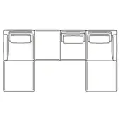 Modular sofa line drawing, gray, four sections: two armchairs with cushions and two armless units, contemporary geometric design, white background.