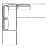 Sectional sofa black and white line drawing, modular L-shape with five rectangular modules, featuring backrest cushions on three units.