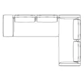 Sectional sofa line drawing, white background, two modules joined at right angle, three-seater and loveseat configuration, simple form.