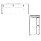 Modular sofa component line drawing, white background, rectangular cushions, two views, minimalist design, technical schematic.
