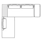 Sectional sofa line drawing, white background, L-shape with boxy armrests, rectangular inset, minimalist modern furniture design.