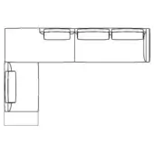 Sectional sofa line drawing, minimalist design, L-shape with backless cushions and rectangular back, white background, schematic rendering.