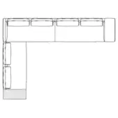 Sectional sofa black and white line drawing, L-shape configuration, modular design with rectangular cushions, contemporary low profile.