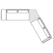 Sectional sofa black and white line drawing, L-shape with rectangular forms, three and two back cushions, minimalist design.