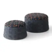 Superior Cierre1972 Dama ottoman with woven-leather structure and geometric dark blue and brown pattern