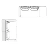 Double-sided seating unit technical drawing, minimalist design, rectangular form with curved back, side elevation with attached vertical element.