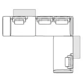 Sectional sofa schematic, black lines, linear three-seat configuration with right-side chaise, rectangular cushion, white background.