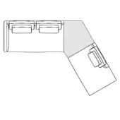 Furniture layout schematic showing a two-seater sofa and desk arranged in an L-shape with a chair, outlined in solid fills.