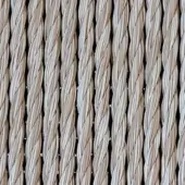 Woven texture displaying light beige twisted cords in a dense, ribbed pattern with parallel rows and a natural fiber appearance.