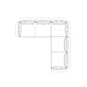 Modular sectional sofa diagram, white line drawing, rectangular modules with cylindrical pillows, minimalist geometric design, technical blueprint style.