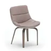 Selena dining chair, taupe leather upholstery, curved high back with quilting, dark wood tapered legs, minimalist design.