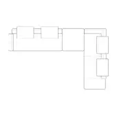 Sectional sofa line drawing, modular components, L-shape, boxy cushions, dotted seams, technical design, “olli – comp. f” text.