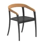 Jive dining chair, teak wood and dark gray Batyline, curved backrest with X-frame metal support, minimalist contemporary design.