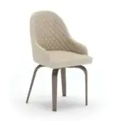 Atena dining chair, beige quilted fabric upholstery, curved dark wood legs, modern design, studio product shot, white background.