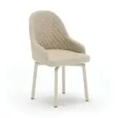 Demetra dining chair, beige quilted fabric, curved backrest with tapered legs and matte finish, studio shot.