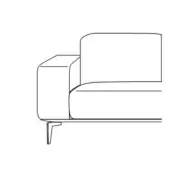 Modern sofa black fabric rounded armrest single metal leg minimalist design clean lines low profile curved backrest white background.