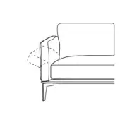 Sofa armrest line drawing, black on white, showing adjustable hinge, rectangular cushions, and tapered leg detail.